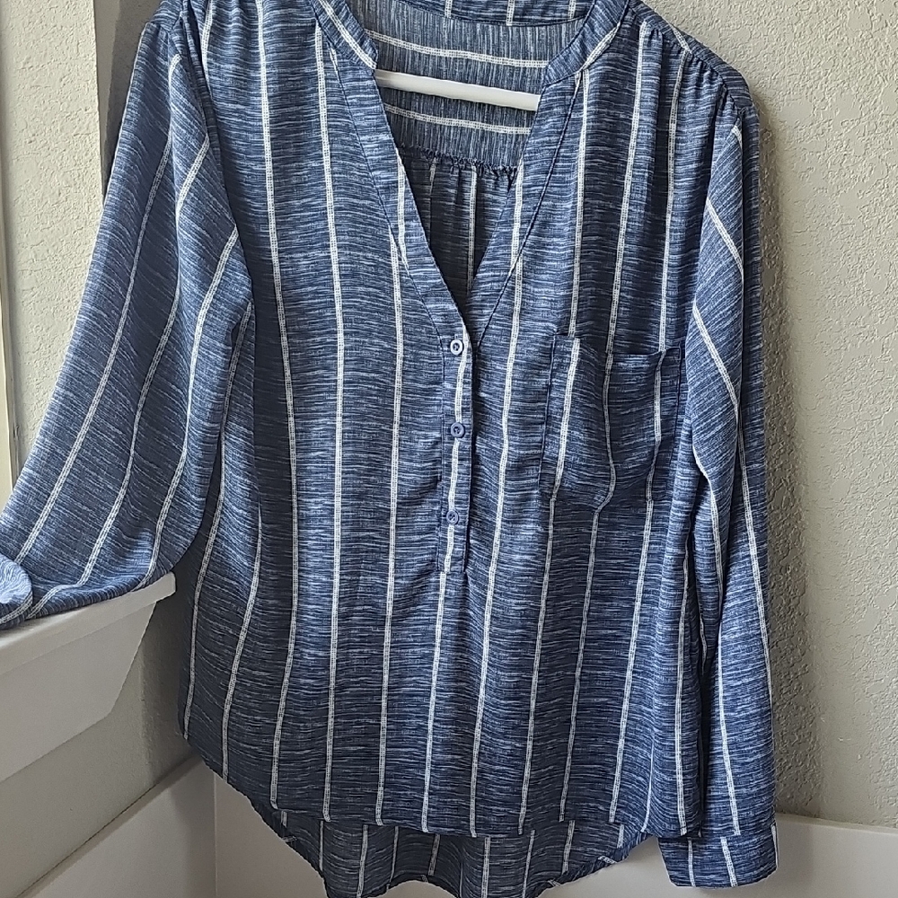Blue and White Striped Blouse Size 12
